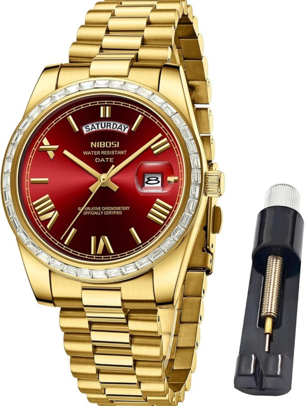 Stylish Men's Rose Gold Analog Quartz Watch, Stainless Steel, Day Date Feature
